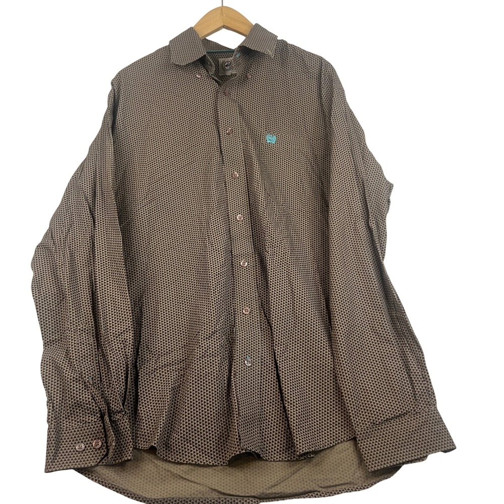 Cinch Mens Long Sleeve Button Down Western Shirt Brown Geometric Large